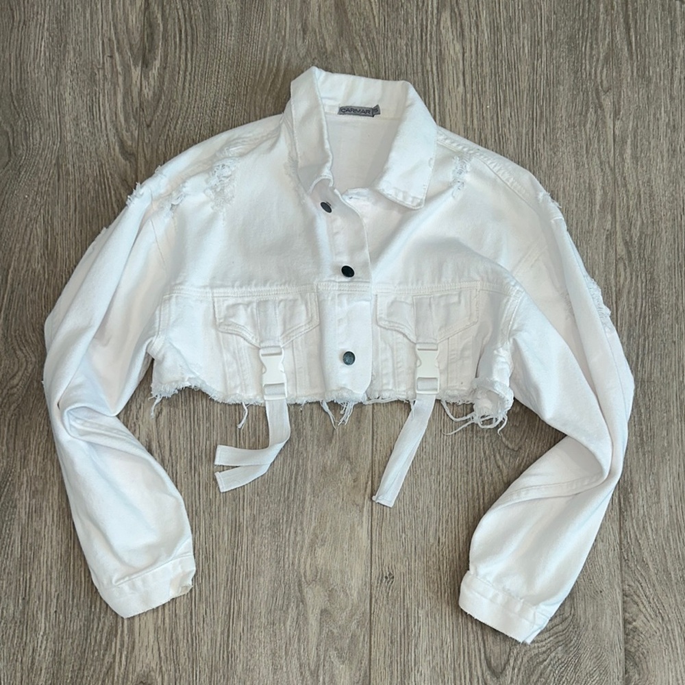 White Cropped Denim Jacket